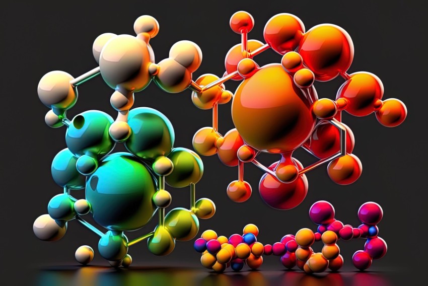 3D Rendered Multicolored Molecular Structures