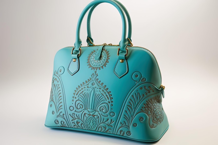 Intricate Engraving Style Turquoise Handbag - 3D Rendered