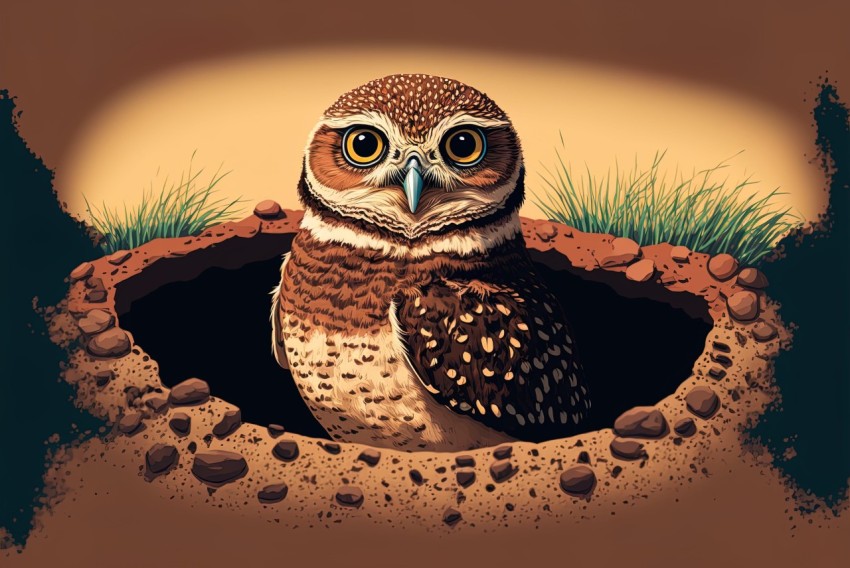 Burrowing Owl Illustration in Editorial Style