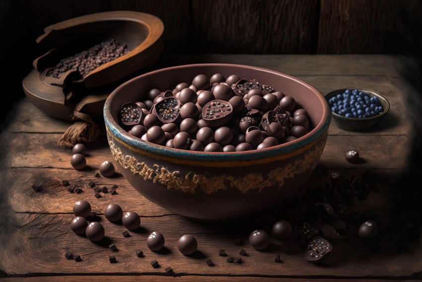Rustic Still Life with Chocolate and Mixed Ingredients