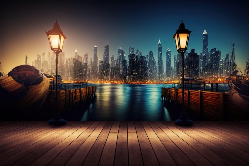Romantic Cityscape at Night - Harbour Views of New York