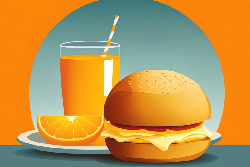 Editorial Style Burger and Orange Juice Illustration