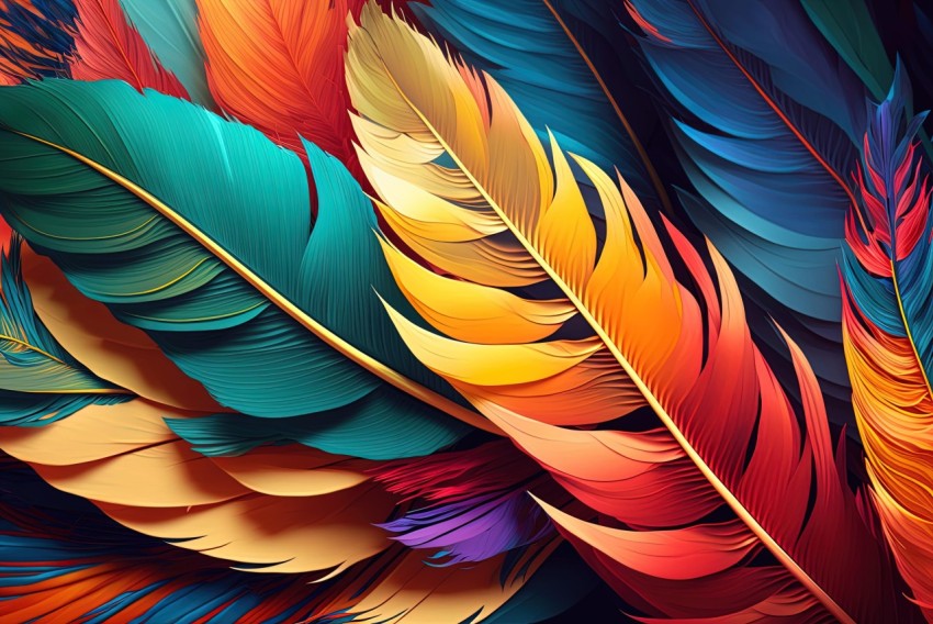 Colorful Feathers Digital Art - Nature-Inspired Textured Compositions