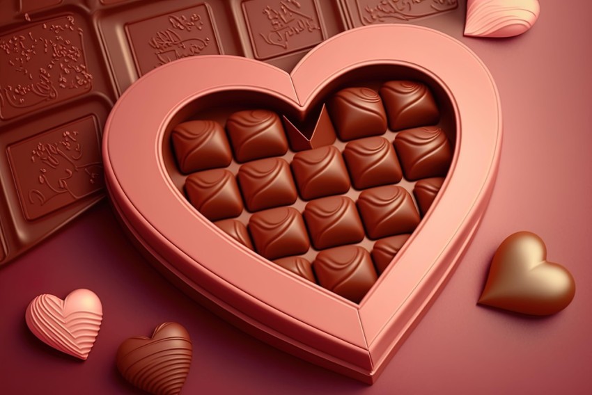 3D Rendered Heart-Shaped Chocolate Box on Pink Background