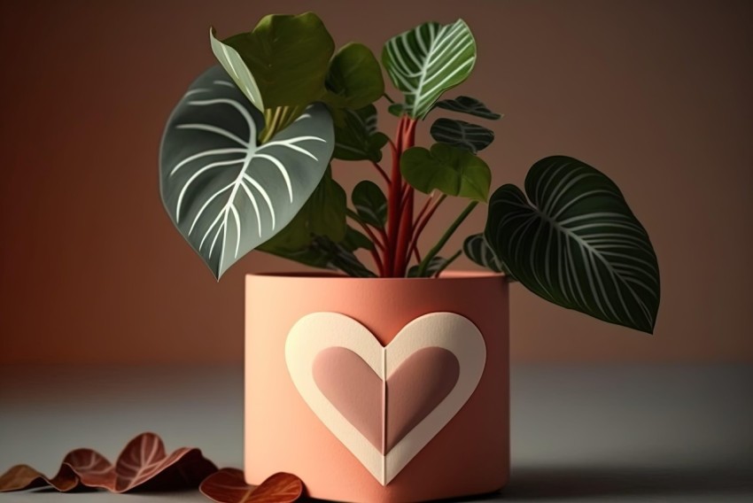 3D Rendered Heart-Shaped Plant in Stylish Pot - Arts & Crafts Decor