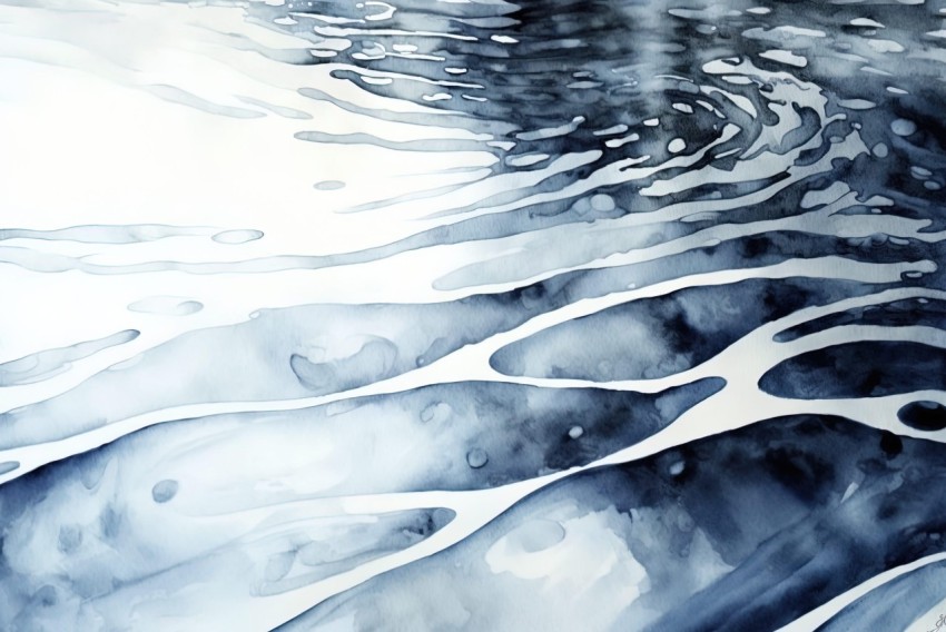 Blue Watercolor Waves - Black and White Abstraction | Nautical Detail