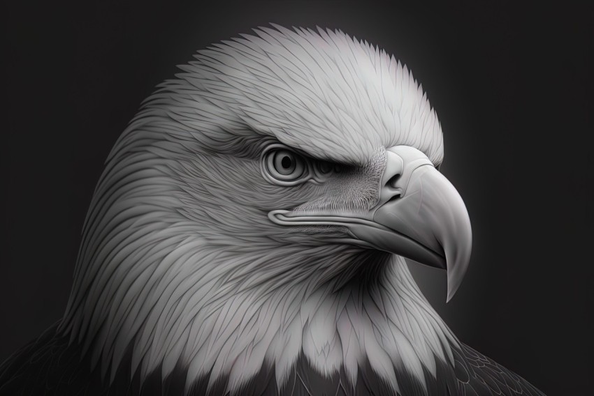 Intricate 3D Monochrome Eagle's Head Illustration