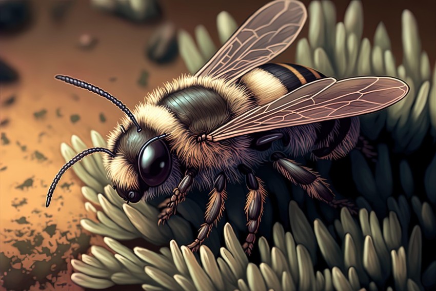 Hyper-Detailed Bee Painting on Grass | Scientific Illustrations
