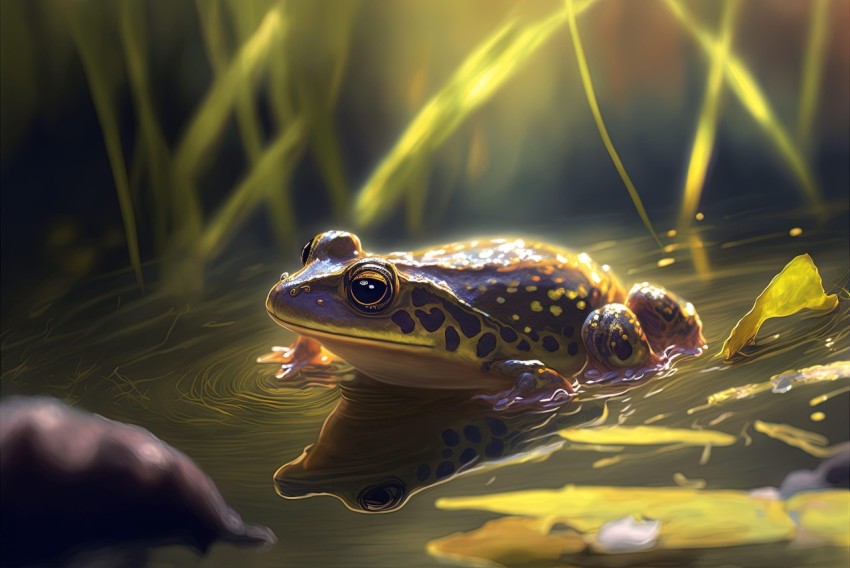 Peaceful Frog Sitting on Water - Detailed Illustration