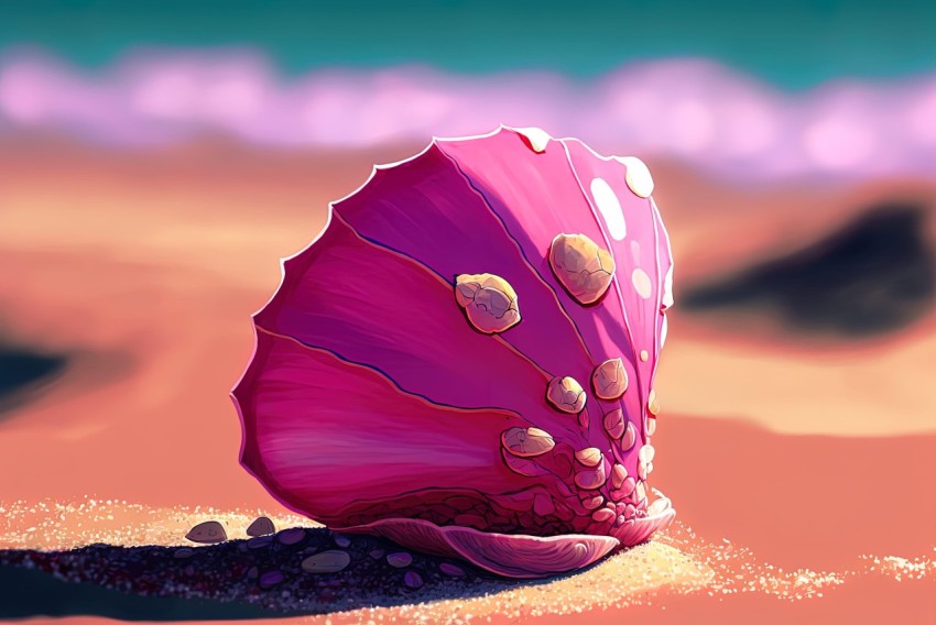 Ethereal Pink Shell on Sand: Captivating Concept Art Inspired by Nature