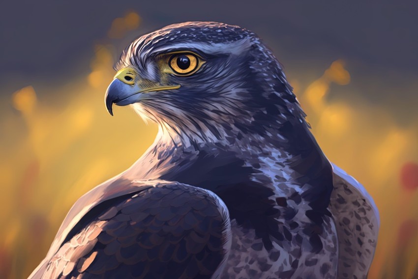 Majestic Falcon Portrait in Concept Art Style | Dark Gray & Light Gold