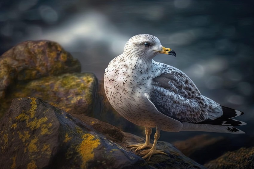 Seagull on Rocks: Finely Rendered Textures and Schlieren Photography