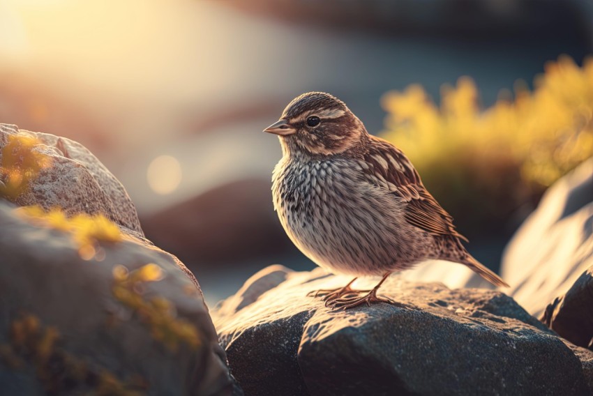 Striped Bird on Rocks: Backlit Photography in Norwegian Nature