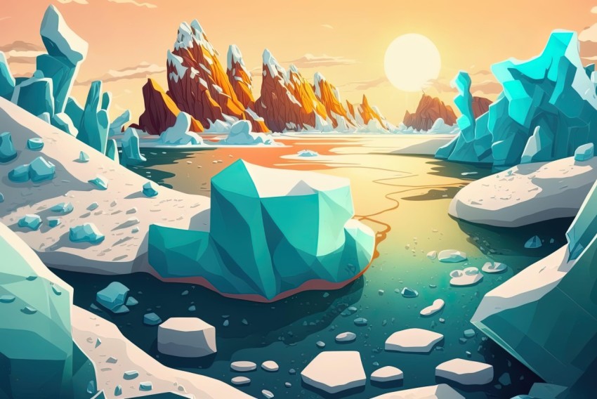 Arctic Background Illustration: Colorful Cartoon-Style Landscape