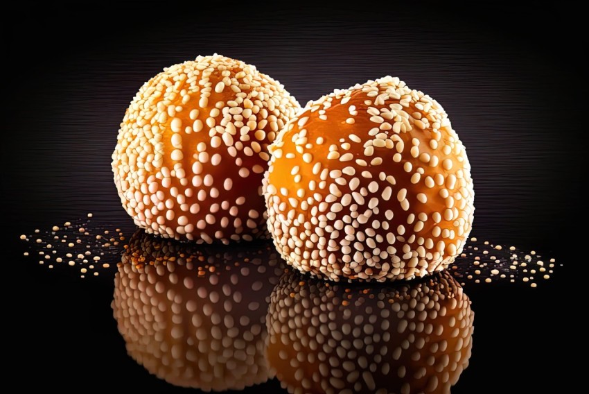 Sesame Seed Balls on Black Surface - Unique Composition