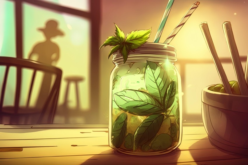 Refreshing Mason Jar with Mint: Concept Art Inspired