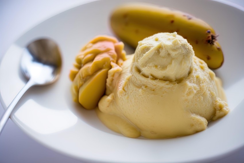 Delicious Mango and Ice Cream on a Plate | Soft Tones and Delicate Curves