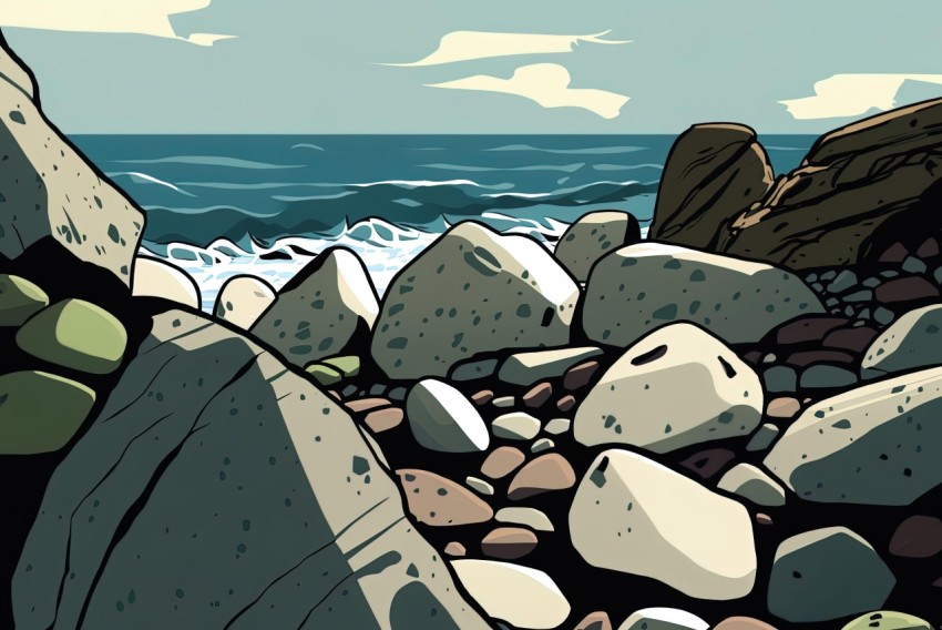 Stunning Comic Art Illustration of Rocks and Sea