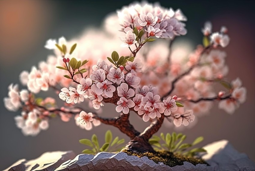 Bonsai Tree in Bloom - 3D Artwork Inspired by Nature
