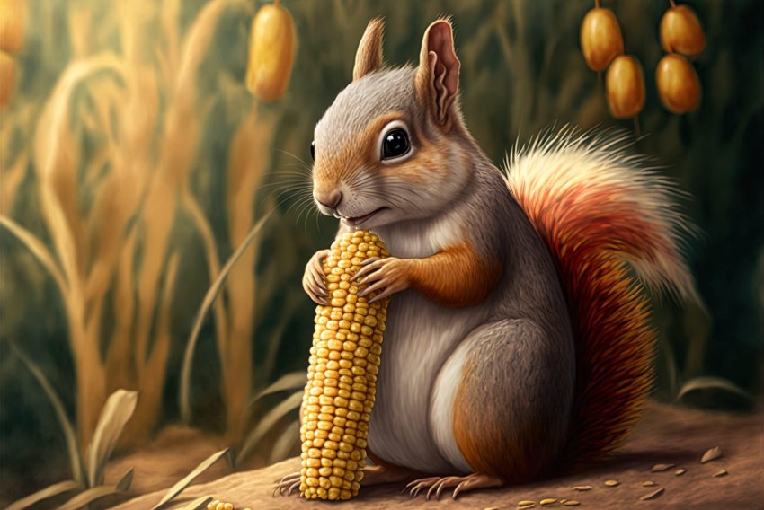 Captivating Illustration: Delightful Squirrel Enjoying Corn
