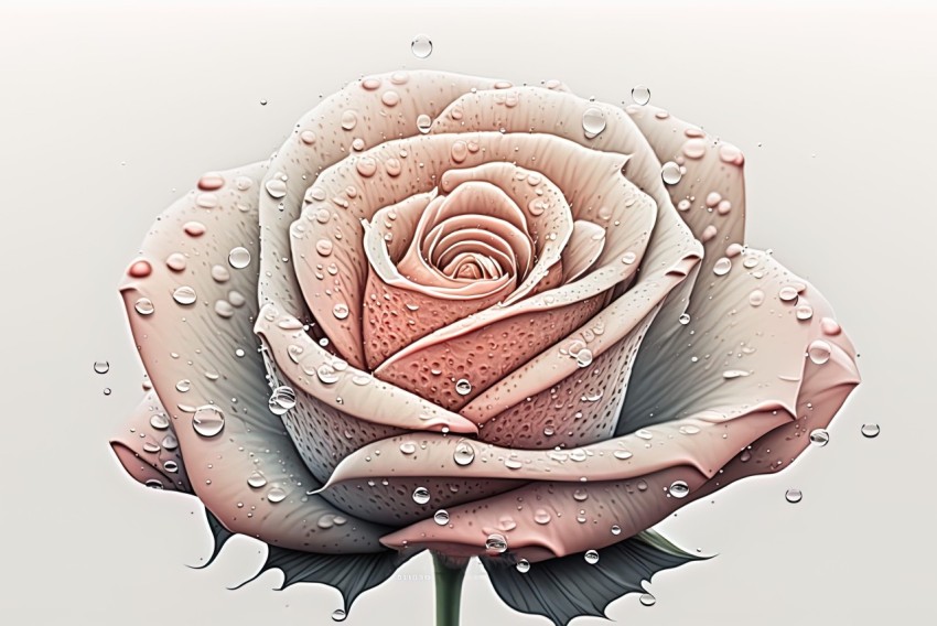 Romantic White Rose with Water Drops - Detailed Character Design