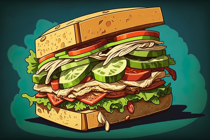 Bold and Colorful Cartoon Sandwich Illustration | 2D Game Art Style