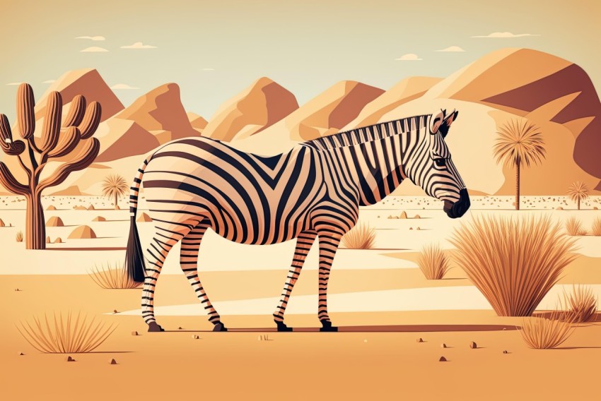 Zebra Illustration in Desert | Flat Style | Detailed Landscapes