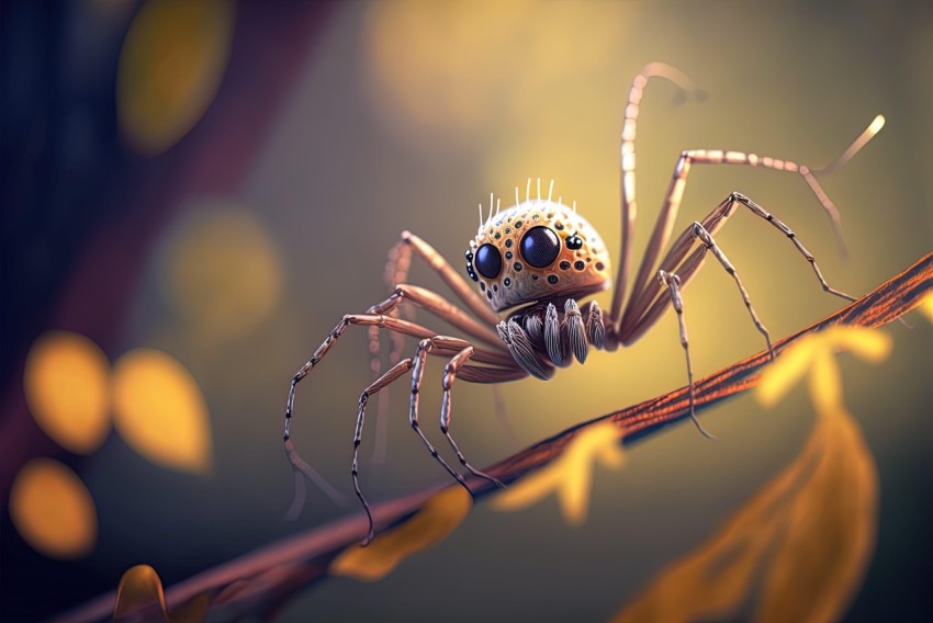 Hauntingly Beautiful 3D Spider Illustration on a Branch