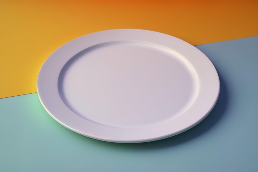 Abstract Minimalism: Empty White Plate on Colorful Background