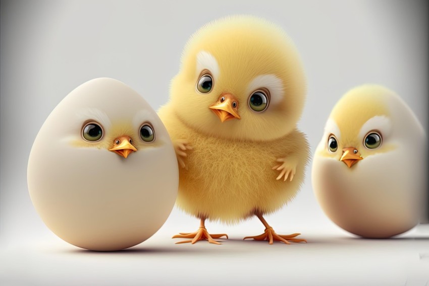 Charming Chick and Egg Illustration in Cinema4d Style
