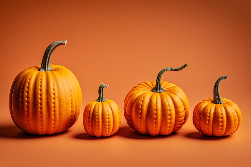 Striking Row of Pumpkins on Orange Background | 3D Image