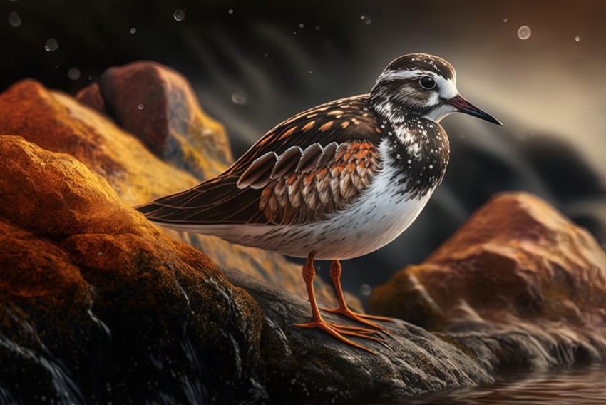 Realistic Bird Illustration on Water and Rocks | Luminous Brushwork