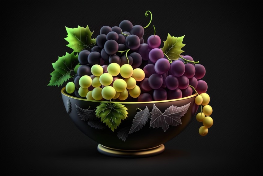 Fantasy Grapes in Bowl Illustration | Vibrant Color Gradients