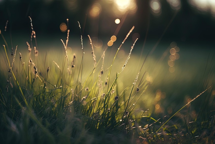 Whimsical Grass Near Sunset: Dreamlike and Playful Scene