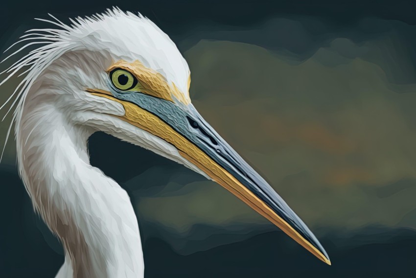 Digital Art Painting of Heron Head with Flat Shading
