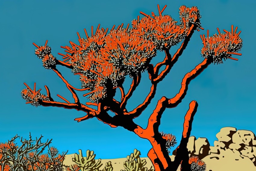 Vibrant Pop Art Tree in Desert Landscape | Digital Enhancement | Ricoh FF-9D