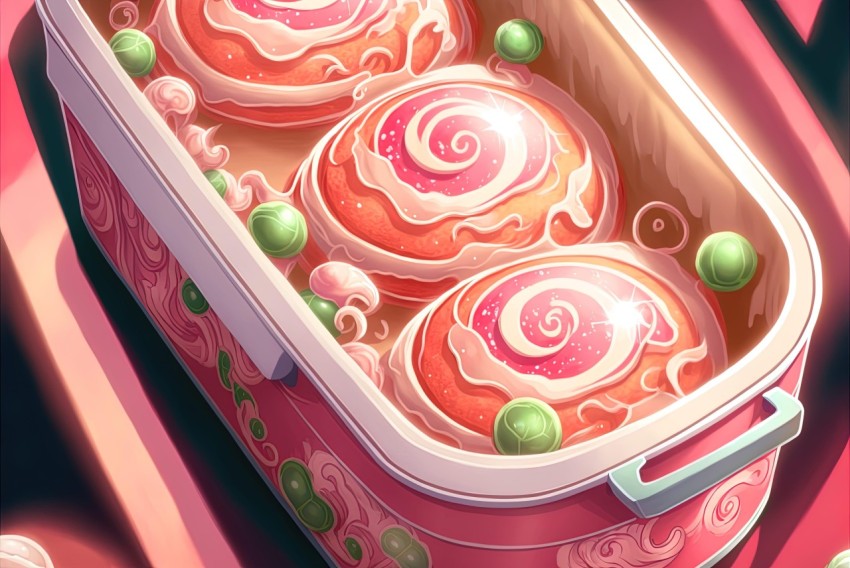 Mesmerizing Pink Container with Detailed Science Fiction Ice Cream Illustrations