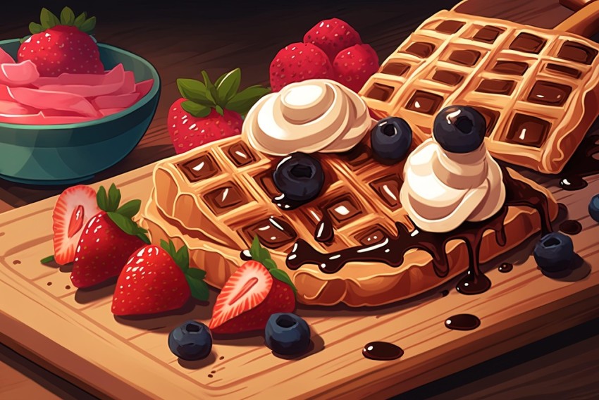 Delicious Waffles and Strawberries Platter | 2D Game Art Style