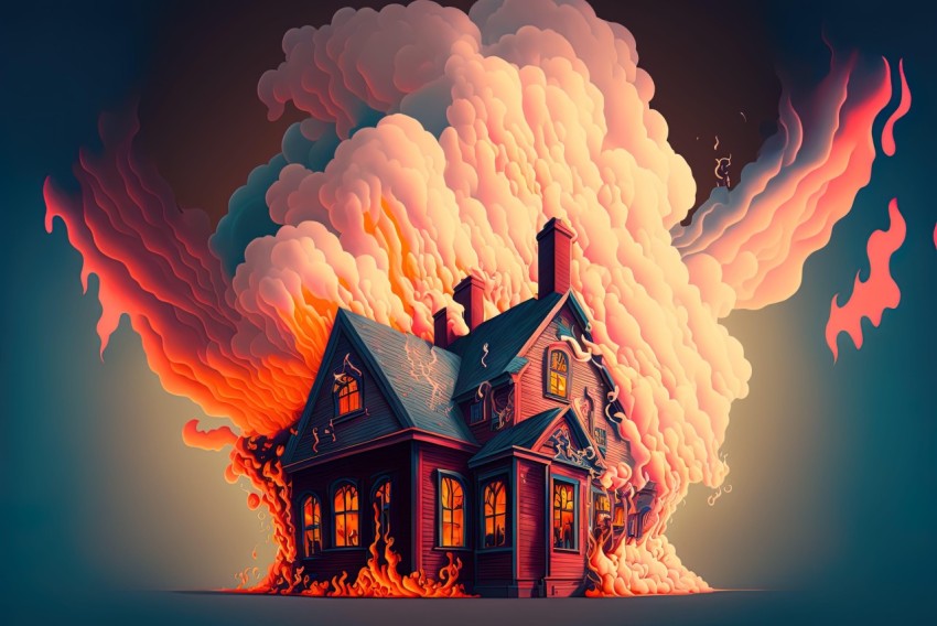 Burning House Illustration: Artistic Fusion of Pop-Art and Psychological Phenomena