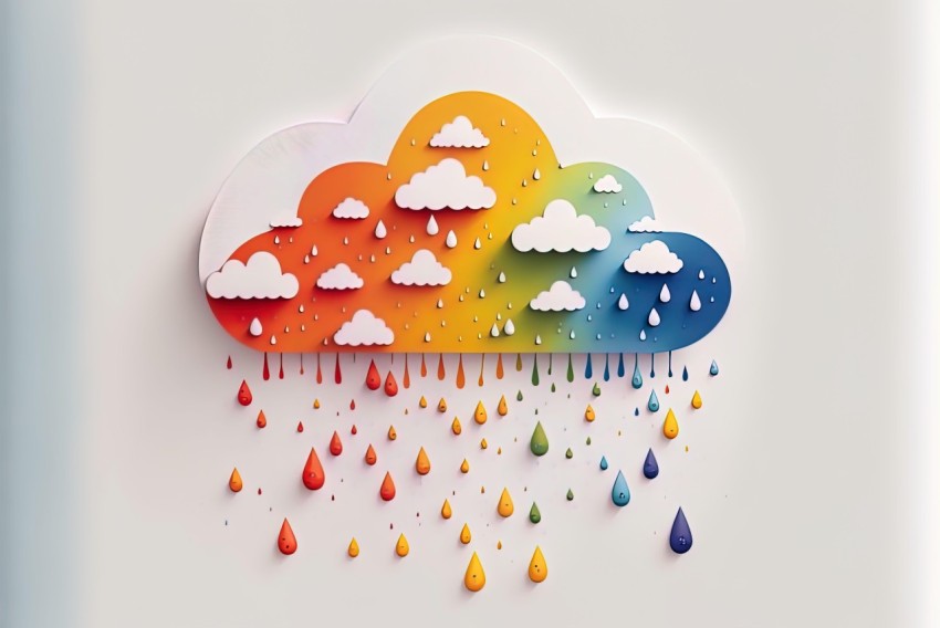 Colorful Cloud with Raindrops - Surreal 3D Landscapes and Intricate Illustrations