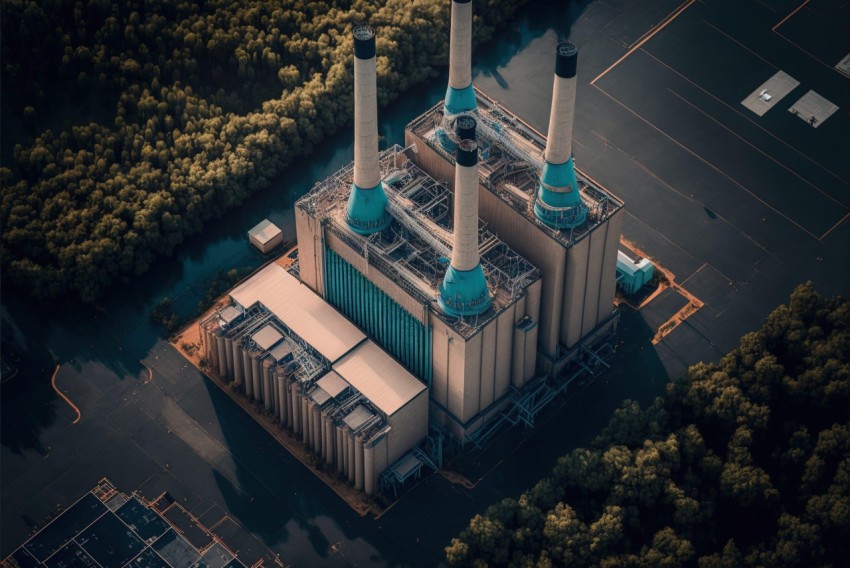 Aerial Drone Shot of Birmingham Power Station - Nature-Inspired Imagery