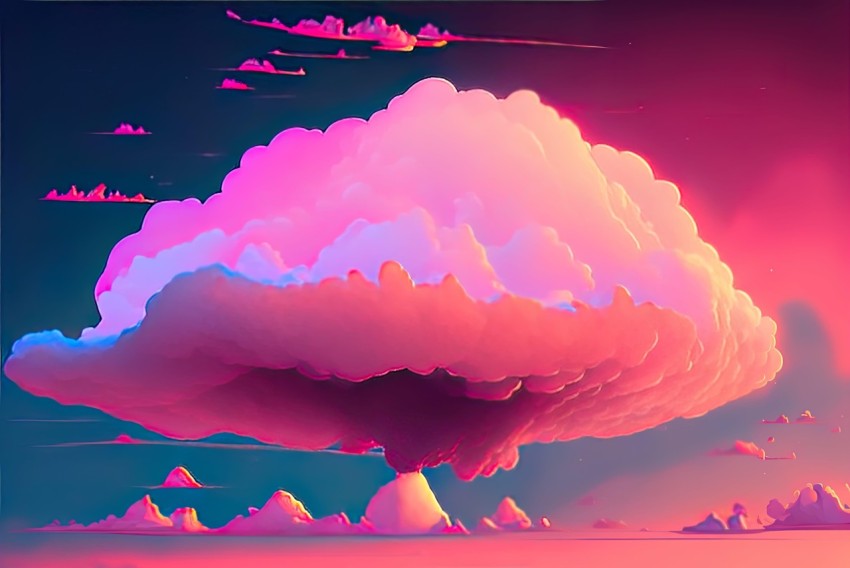 Island Covered in Pink Clouds: A Captivating Nuclear Art Animation