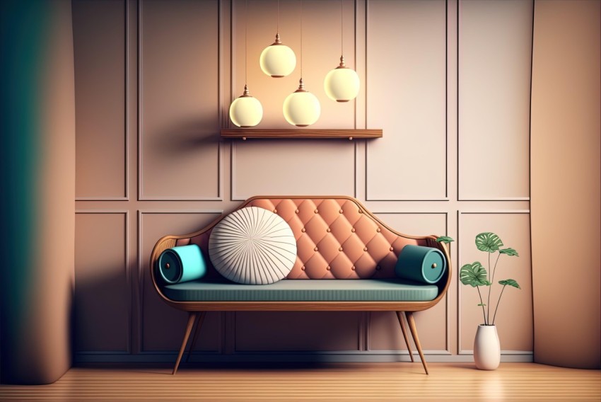 Retro Furniture in Living Room | Whimsical Cartoon Style