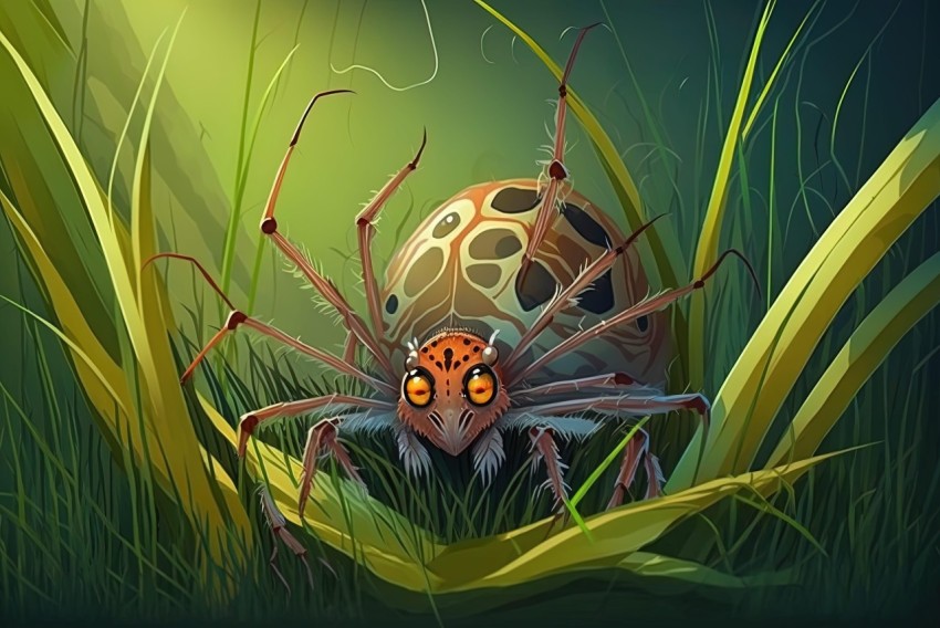 Intricate Spider Illustration in Grass | Playful 2D Game Art