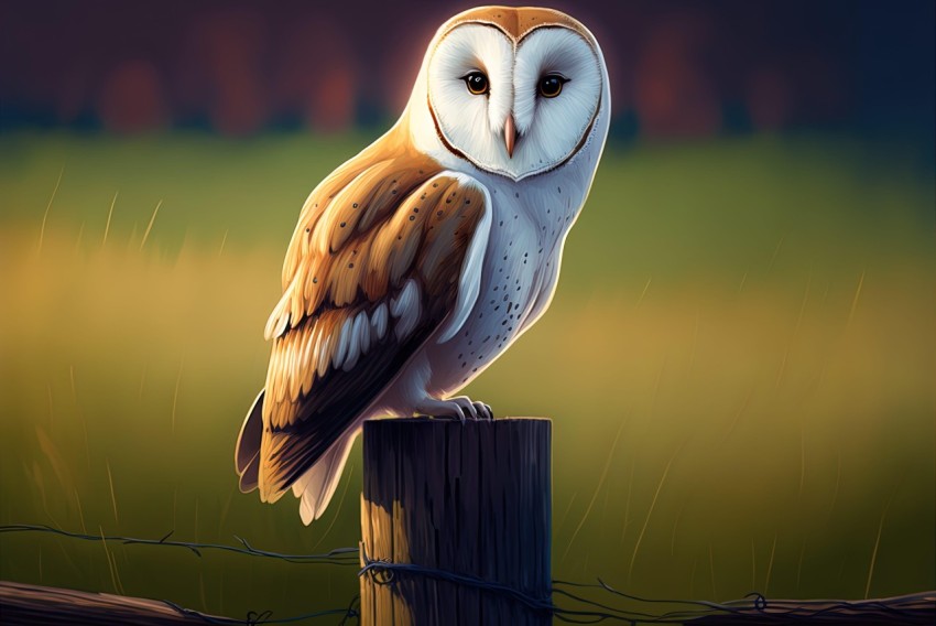 Barn Owl Standing on Post - Speedpainting with Realistic Lighting and Character Design