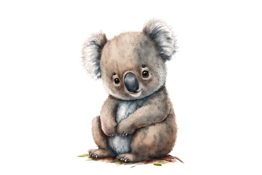 Charming Koala Bear Illustration in Realistic Watercolor Style