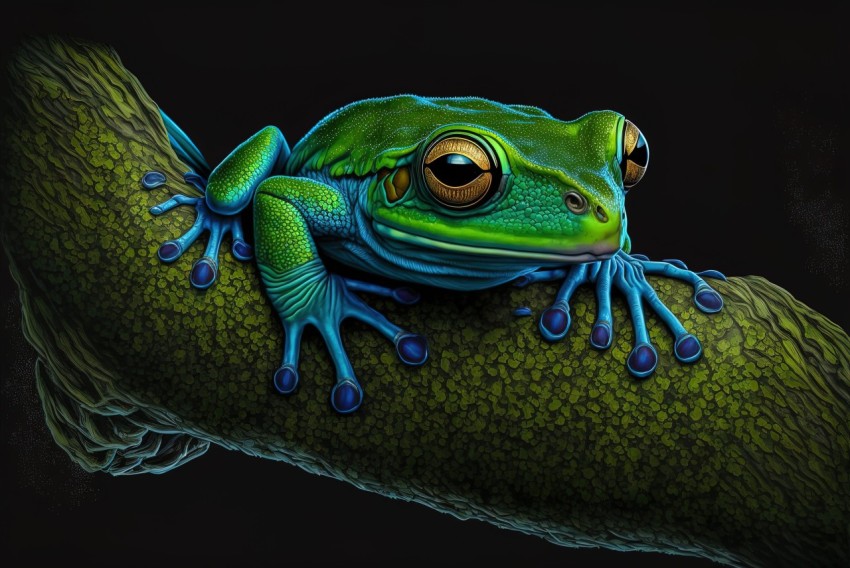 Stunning Hyperrealistic Frog Illustration on Tree Branch
