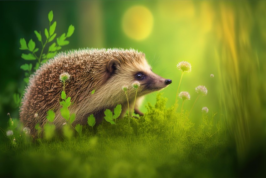 Serene Garden Scene with Hedgehog in Digital Art Style