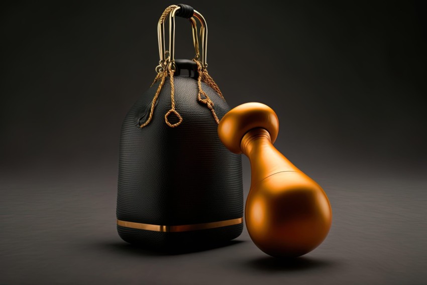 Elegant Black Bag with Gold Ball - Distillation of Forms