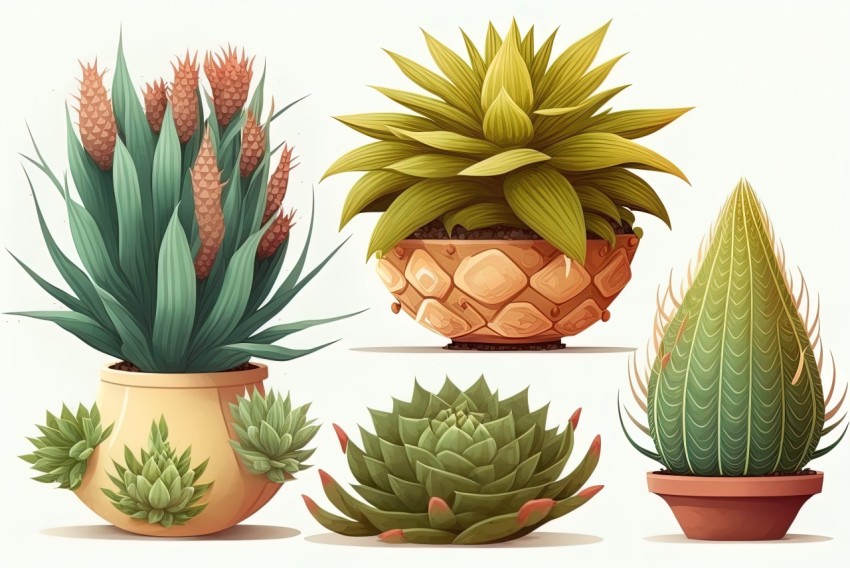 Intricate Succulent Plant Illustrations in Detailed Realism Style